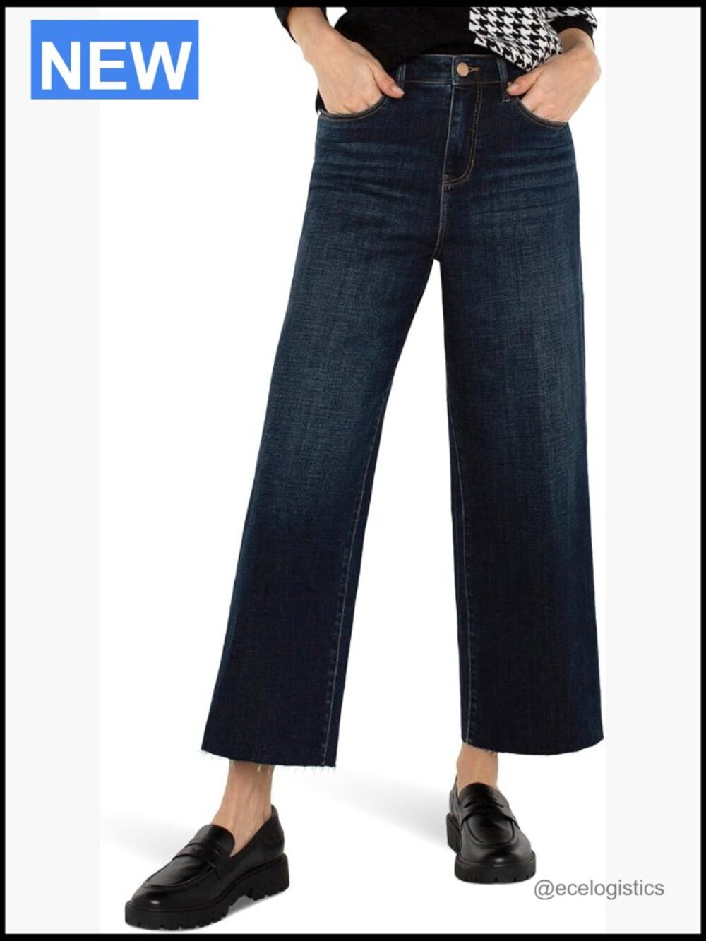 Stride Crop Wide Cut Hem Hi-Rise Crosshatch Denim Jeans
